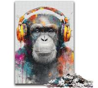 1000 Pieces Jigsaw Puzzle For Adults Teens Monkey with Headphones Help The Brain Exercise Addictive Toys to Cultivate Patience Artists Collection, Fine Art 50x75cm
