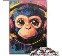 1000 Pieces Jigsaw Puzzle For Adults Teens Monkey with Headphones, Learning Educational for Is Ideal As A Gift for The Whole Family (Size 26x38cm)