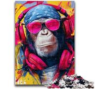1000 Pieces Jigsaw Puzzle For Adults Teens Monkey with Headphones Stress Reliever Difficult Challenge Deal As Gifts for The Whole Family 50x75cm
