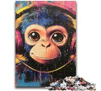1000 Pieces Jigsaw Puzzle For Adults Teens Monkey with Headphones Stress Reliever Staycation Kill Time with Matching Poster And Trivia Sheet 26x38cm