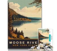 1000 Pieces Jigsaw Puzzle for Adults& Teens Moose River,for Educational Game Challenge Toy Birthday Present,Gifts,Wall Art (38x26cm)