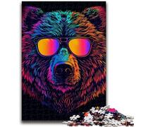 1000 Pieces Jigsaw Puzzle for Adults& Teens Neon Bear with Sunglasses Adult Jigsaw,Educational Toys & Games for Adults And Teenagers (38x26cm)
