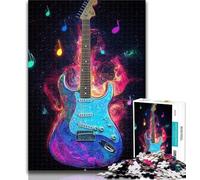 1000 Pieces Jigsaw Puzzle for Adults& Teens Neon Guitar 1000 Piece Puzzle,with Matching Poster And Trivia Sheet for Ages 14+ 50x75cm
