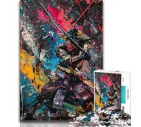 1000 Pieces Jigsaw Puzzle for Adults& Teens Ninja Samurai Oil Painting Teenager Puzzles,Fun Games Wall Decoration Unique Birthday And Xmas Gifts 38x26cm