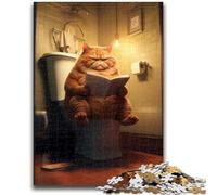 1000 Pieces Jigsaw Puzzle For Adults Teens Orange Cat Sitting on The Toilet Challenging To Complete But Fun And Humorous Unique Home Decor And Gifts 26x38cm