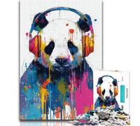 1000 Pieces Jigsaw Puzzle for Adults& Teens Panda with Headphones Teenager Puzzles,Learning Educational Toys Family Games Unique Birthday And Gifts 38x26cm