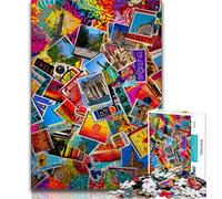 1000 Pieces Jigsaw Puzzle for Adults& Teens Paris Stamp Collage,Educational Games Home Decoration Educational Game for Birthday,Chrismas (38x26cm)