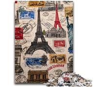 1000 Pieces Jigsaw Puzzle For Adults Teens Paris Stamp Collage Jigsaw,with Matching Poster And Trivia Sheet for And Age 14 Years Up (75x50cm)