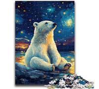 1000 Pieces Jigsaw Puzzle for Adults& Teens Polar Bear Under The Night Sky Teenager Puzzles,Learning Educational Toys Family Games Unique Birthday And Gifts (50x75cm)