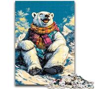 1000 Pieces Jigsaw Puzzle For Adults Teens Polar Bear Wearing A Scarf Stress Reliever Difficult Challenge Deal As Gifts for The Whole Family 50x75cm