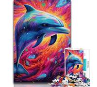 1000 Pieces Jigsaw Puzzle for Adults& Teens Psychedelic Dolphin Adult Jigsaw,Stress Reliever Difficult Challenge Secret Santa Gifts 38x26cm