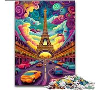 1000 Pieces Jigsaw Puzzle For Adults Teens Psychedelic Eiffel, for Educational Game Challenge Toy Enhance Memory for Age 14 (Size 50x75cm)