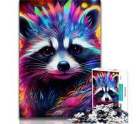 1000 Pieces Jigsaw Puzzle for Adults& Teens Psychedelic Raccoon,Educational Games Home Decoration for Is Ideal As A Gift for The Whole Family (38x26cm)