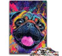1000 Pieces Jigsaw Puzzle for Adults& Teens Pug Oil Painting 1000 Piece Jigsaw,Toys Educational Games Stress Relieving Unique Birthday And Gifts (75x50cm)