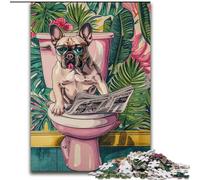 1000 Pieces Jigsaw Puzzle for Adults& Teens Pug on Toilet,Challenging To Complete But Fun And Humorous Unique Birthday And Gifts 50x75cm