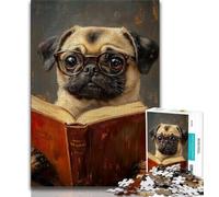 1000 Pieces Jigsaw Puzzle For Adults Teens Pug Reading A Book,Help The Brain Exercise Addictive Toys to Cultivate Patience Wall Decoration (38x26cm)