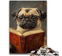 1000 Pieces Jigsaw Puzzle for Adults& Teens Pug Reading A Book Help The Brain Exercise Addictive Toys to Cultivate Patience Gift For Birthdays 26x38cm