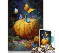 1000 Pieces Jigsaw Puzzle for Adults& Teens Pumpkins And Blue Butterflies Puzzles for Adults,for Challenging Toy Game And Family Play (size 75x50cm)