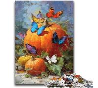 1000 Pieces Jigsaw Puzzle for Adults& Teens Pumpkins And Blue Butterflies Puzzles for Teenagers,Family Game Stress Reliever Difficult Challenge Suitable for Couples (75x50cm)
