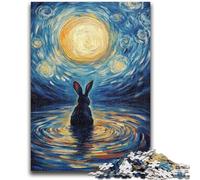1000 Pieces Jigsaw Puzzle For Adults Teens Rabbit Under The Moon Stress Reliever Staycation Kill Time with Matching Poster And Trivia Sheet 26x38cm