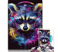 1000 Pieces Jigsaw Puzzle For Adults Teens Raccoon with Headphones 1000 Pieces for Teenagers,Stress Reliever Difficult Challenge Home Decoration Toys 26x38cm