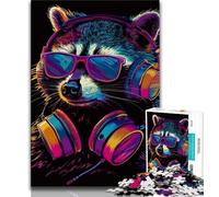 1000 Pieces Jigsaw Puzzle For Adults Teens Raccoon with Headphones Adult Jigsaw,Challenging Game Toys Wall Decoration Unique Birthday And Xmas Gifts 26x38cm