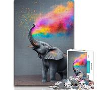 1000 Pieces Jigsaw Puzzle for Adults& Teens Rainbow Smoke Elephant,Family Entertainment Toys with Matching Poster And Trivia Sheet 38x26cm