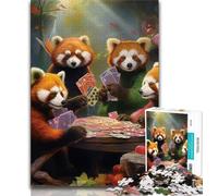 1000 Pieces Jigsaw Puzzle For Adults Teens Red Panda Poker 1000 Piece Jigsaw,Birthday Present, Gifts, Wall Art for Ages 14+ (size 38x26cm)