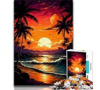 1000 Pieces Jigsaw Puzzle for Adults& Teens Retro Beach Sunset Teenager Puzzles,Family Entertainment Toys with Matching Poster And Trivia Sheet (size 38x26cm)
