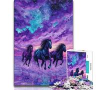 1000 Pieces Jigsaw Puzzle For Adults Teens Running Horses, Challenging Game And Family Play,with Matching Poster And Trivia Sheet for Age 14 38x26cm