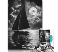 1000 Pieces Jigsaw Puzzle For Adults Teens Sailboat at Night,Stress Reliever Difficult Challenge Every Piece Is Unique - Challenging Family Fun Game 38x26cm