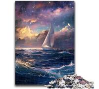 1000 Pieces Jigsaw Puzzle For Adults Teens Sailboat on The Sea Under The Galaxy Challenging To Complete But Fun And Humorous Educational Game for Birthday 50x75cm