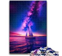 1000 Pieces Jigsaw Puzzle For Adults Teens Sailboat on The Sea Under The Galaxy Educational Game Challenge Toy Wall Decoration Unique Birthday And Xmas Gifts 50x75cm