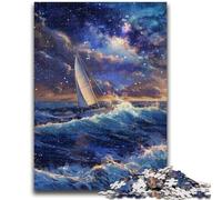 1000 Pieces Jigsaw Puzzle for Adults& Teens Sailboat on The Sea Under The Galaxy Educational Game Challenge Toy Wall Decoration Unique Birthday And Xmas Gifts 26x38cm
