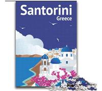 1000 Pieces Jigsaw Puzzle For Adults Teens Santorini Travel Poster, Educational Games Home Decoration Is Ideal As A Gift for The Whole Family 75x100cm