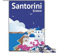 1000 Pieces Jigsaw Puzzle For Adults Teens Santorini Travel Poster, Educational Games Home Decoration Is Ideal As A Gift for The Whole Family 26x38cm