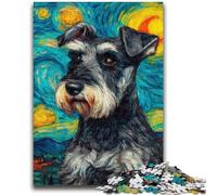 1000 Pieces Jigsaw Puzzle For Adults Teens Schnauzer Dog Under The Night Sky 1000 Pieces for Adults,Staycation Kill Time with Matching Poster And Trivia Sheet (50x75cm)