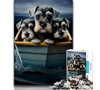 1000 Pieces Jigsaw Puzzle for Adults& Teens Schnauzer Pups Boat Ride Teenager Jigsaw,Classic Educational Games Beautiful Decoration (size 38x26cm)