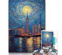 1000 Pieces Jigsaw Puzzle for Adults& Teens Shanghai Under The Night Sky,Challenging Game Toys for Is Ideal As A Gift for The Whole Family (75x50cm)