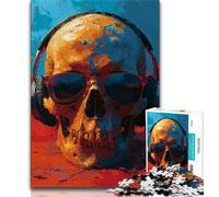 1000 Pieces Jigsaw Puzzle for Adults& Teens Skeleton Wearing Headphones,Learning Educational Toys Family Games Suitable for Desktop Decoration (38x26cm)