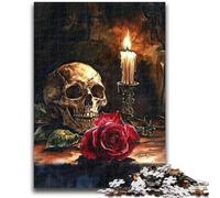 1000 Pieces Jigsaw Puzzle for Adults& Teens Skull Red Rose Candle Learning Educational Toys Family Games Gifts for Friends And Family 38x26cm