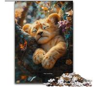 1000 Pieces Jigsaw Puzzle For Adults Teens Sleeping Lion Cub Difficult And Challenge with Matching Poster And Trivia Sheet for Age 14 50x75cm