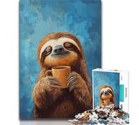 1000 Pieces Jigsaw Puzzle for Adults& Teens Sloth Drinking Coffee Teenager Jigsaw,Educational Family Game Suitable for Desktop Decoration (size 38x26cm)
