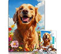 1000 Pieces Jigsaw Puzzle For Adults Teens Smiling Golden Retriever,Toys Educational Games Stress Relieving Parent-child Interaction 75x50cm