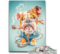 1000 Pieces Jigsaw Puzzle for Adults& Teens Smoking Bulldog Challenging Game And Family Play A Work of Art for Age 14 26X38CM