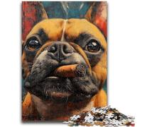 1000 Pieces Jigsaw Puzzle for Adults& Teens Smoking Bulldog for Educational Game Challenge Toy Deal As Gifts for The Whole Family 26x38cm
