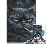 1000 Pieces Jigsaw Puzzle for Adults& Teens Smoking Cat Adult Jigsaw,Birthday Present, Gifts, Wall Art for Age 14 Years Up 26x38cm