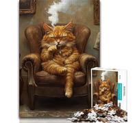 1000 Pieces Jigsaw Puzzle for Adults& Teens Smoking Cat Teenager Puzzles,Educational Games Home Decoration Suitable for Desktop Decoration (size 38x26cm)