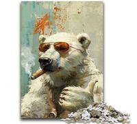 1000 Pieces Jigsaw Puzzle for Adults& Teens Smoking Polar Bear Educational Family Game Deal As Gifts for The Whole Family for And Age 14 Years Up 50x75cm
