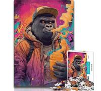 1000 Pieces Jigsaw Puzzle for Adults& Teens Smoky Chimpanzee Jigsaw,Stress Reliever Staycation Kill Time Home Decoration Toys (size 75x50cm)